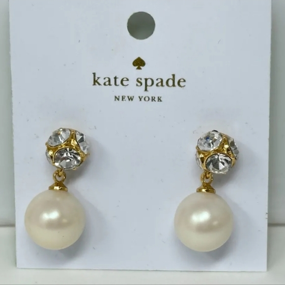New KATE SPADE New York Lady Marmalade Faux Pearl Drop Rhinestone Stud Earrings - Picture 1 of 7